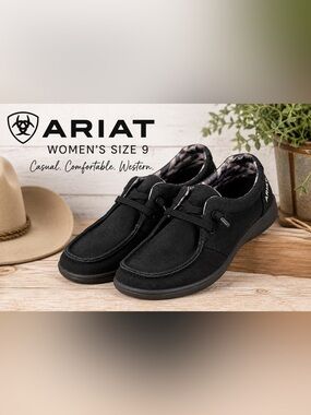 Ariat Women’s 9 Black Canvas Moc Toe Casual Shoes Camo Western Lace Up